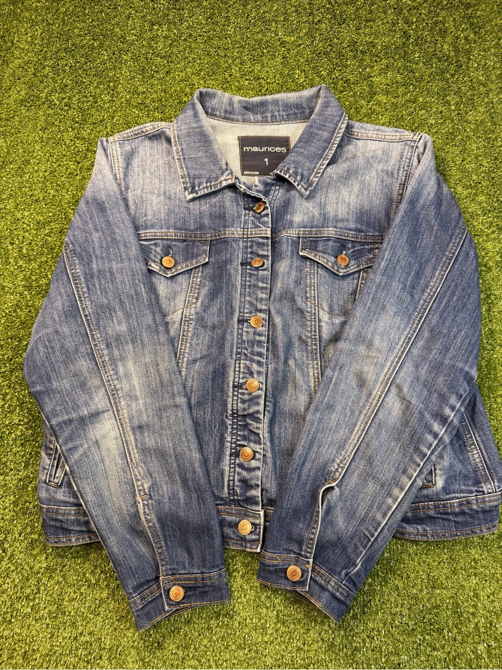 Maurices Stone Wash Jean Denim Jacket Button Down Cotton Spring Fall 1X